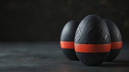 Creative Easter eggs intricately painted black, incorporating a do not enter sign and social distance message, reflecting a quarantine Easter concept with ample copy space for text.