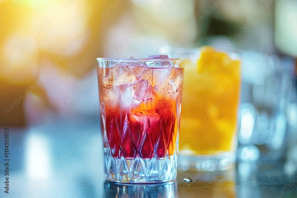 Poster a close-up shot of a glass filled with a drink, suitable for use as a background or to illustrate a 