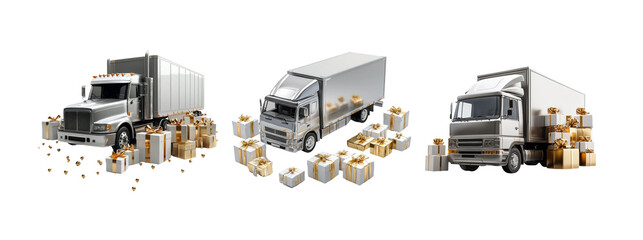 Trucks with Gift Boxes on Transparent Background