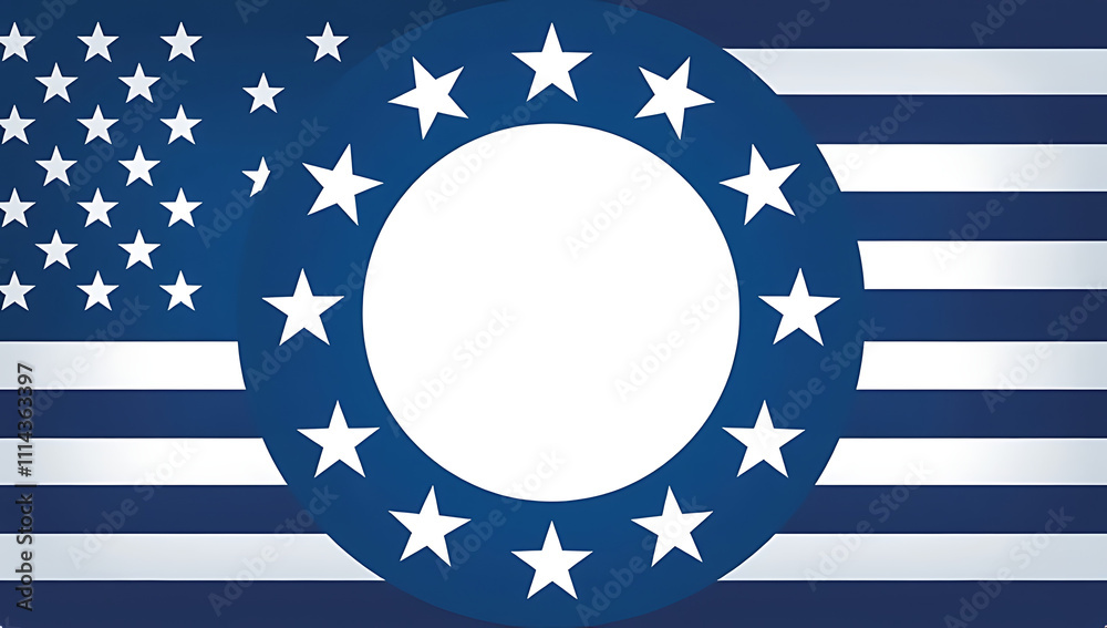 Aufkleber a white empty circle is centered on a blue background with thirteen white stripes and fifty stars fo