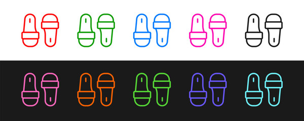 Set line Sauna slippers icon isolated on black and white background. Vector