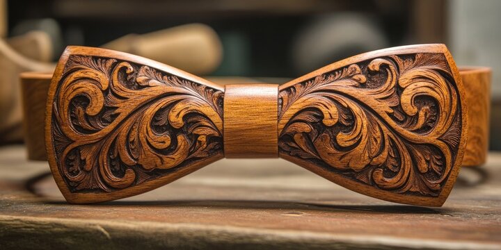 The skillful artistry of a woodworker in creating intricately carved wooden bow ties showcases exceptional craftsmanship and attention to detail in woodworking.