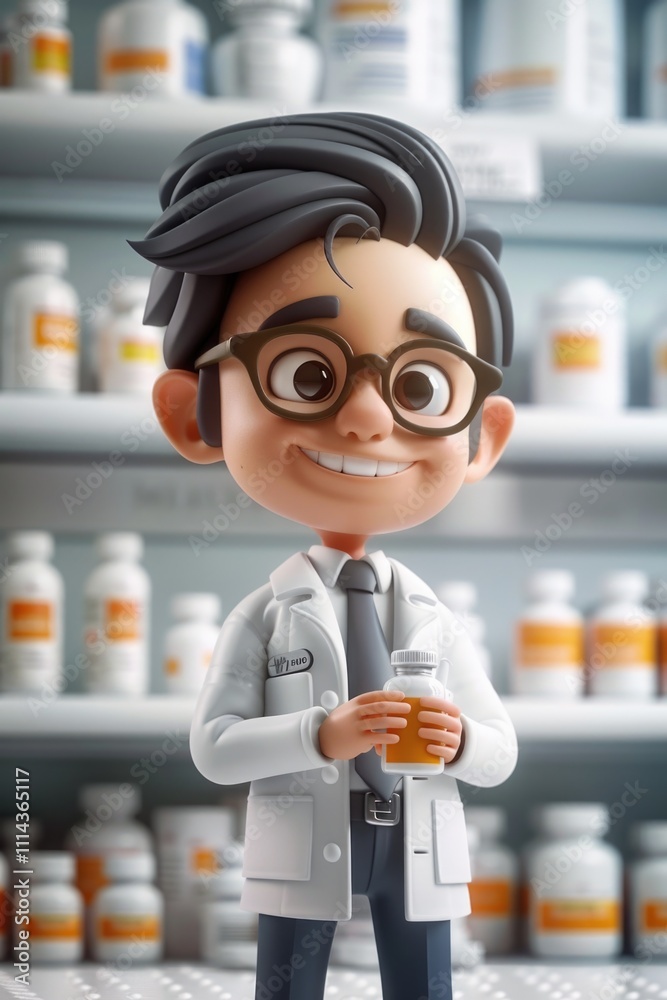 Poster a scientist in a lab coat holds a cup of coffee, ready for a busy day