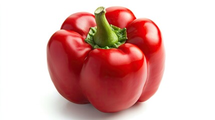 Whole red pepper isolated on a clean white background, perfect for capturing attention. The vibrant red pepper creates a striking visual with ample copy space available.
