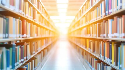 Blurred Library Hallway with Books