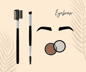 Eyebrows make up set: brushes and pomade. Makeup brushes clip art.