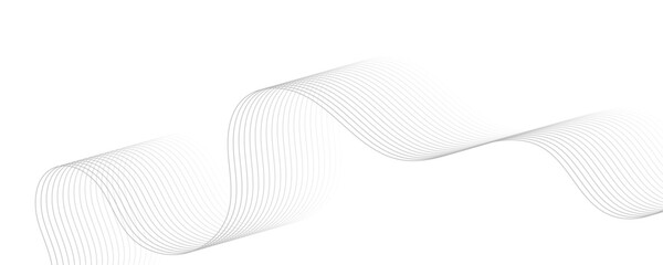 Abstract gray wave dynamic curve lines on transparent background with flowing particles. Digital energy waves technology concept. Modern backdrop design for business, presentation, banner.