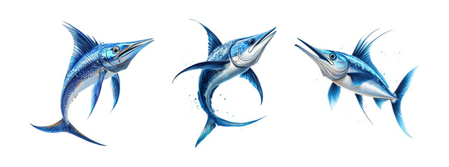 Illustrative Blue Fish on Transparent Background