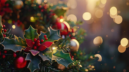 Tiny Christmas wreath with holly and tiny ornaments, ideal for adding holiday cheer to compact spaces