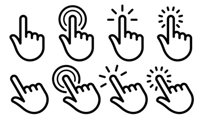Obraz premium mouse cursor hand finger pointer icon set (solid black fill). vector mouse icon set. pointing, press, direction, click etc concept.