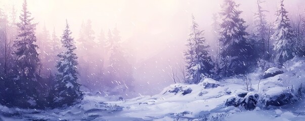 An illustration of a winter Christmas landscape for use as a wallpaper or banner