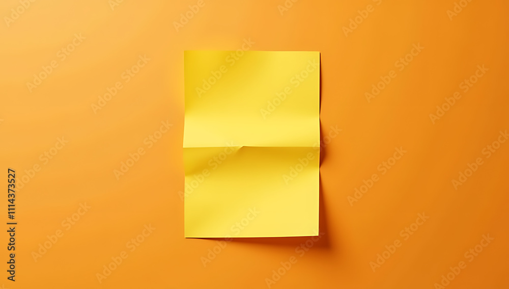 Poster a crumpled yellow sheet of paper sits alone on an isolated orange background, against a clean and em