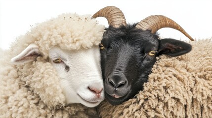 Fototapeta premium Togetherness of Goat and Sheep in Soft Light