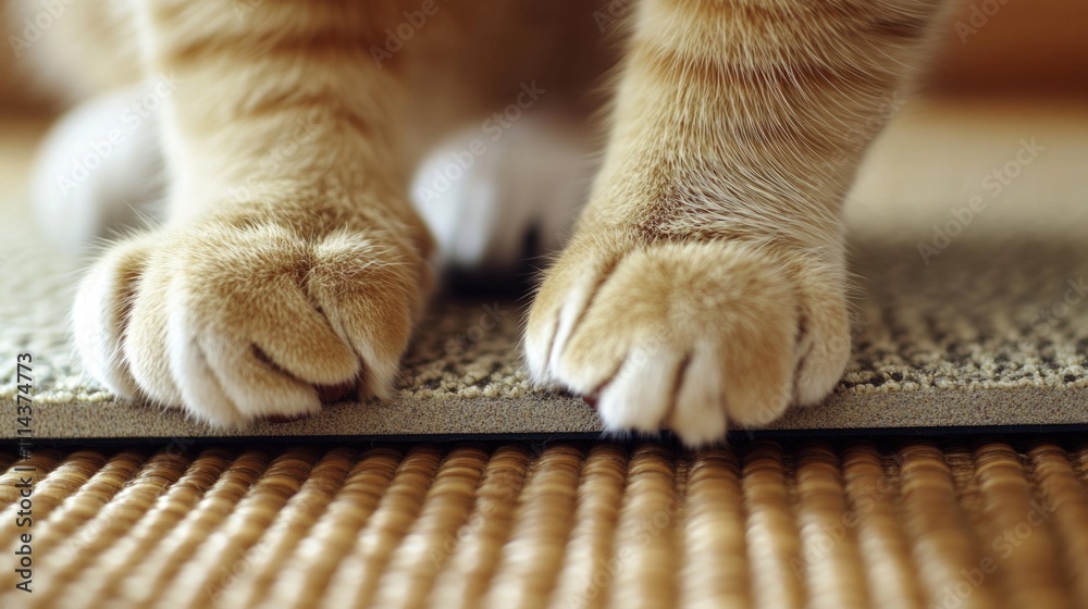 Poster a close-up view of a cat's paws resting on a mat