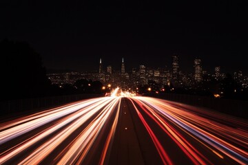 Night Cityscape Highway Light Trails San Francisco