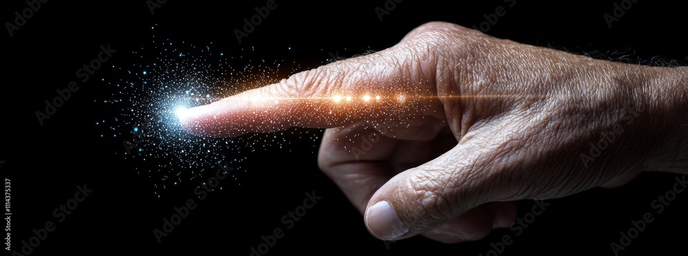Poster a woman's hand touching a concept representing digital transformation for the next generation techno