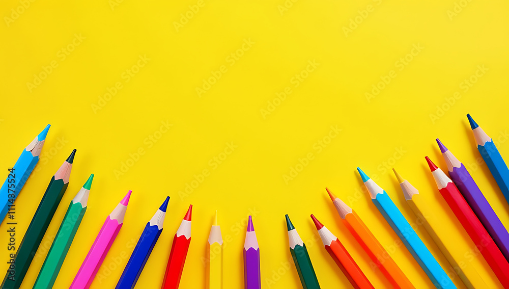 Poster a charming assortment of colorful school supplies set against an isolated yellow background ideal fo