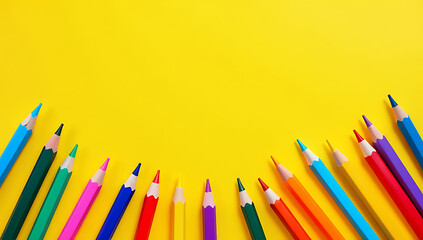 A charming assortment of colorful school supplies set against an isolated yellow background ideal for adding text or ads._00001_