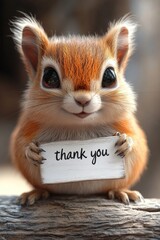 cute cartoon happy squirrelholding a white board sign that says "thank you" in garden.  charity theme. fundraising campaign, nonprofit , philanthropy organization