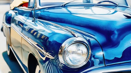Close-up shot of the front of a blue vehicle