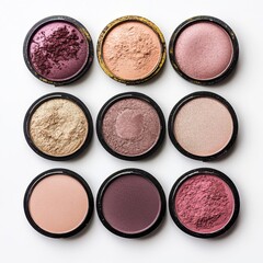 A set of makeup eyeshadows, isolated on a clean white background