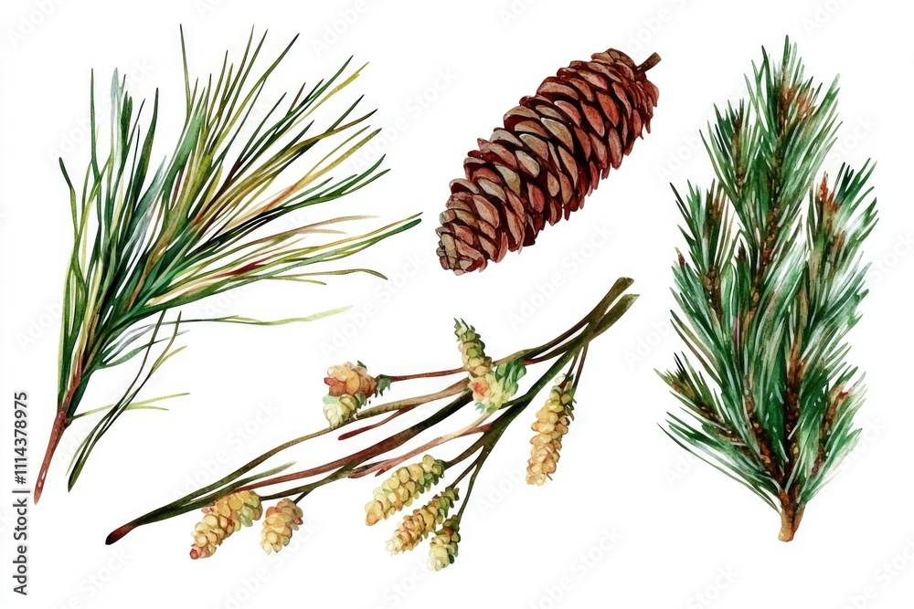 Poster a close-up shot of pine cones and tree branches, ideal for use in nature-inspired designs and illust