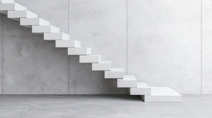 Elegant floating staircase with white steps and glass panels, clean and modern design in a minimalist office