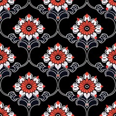 Elegant Red And White Floral Pattern On Black Background