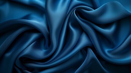 Fototapeta premium Luxurious deep blue silk fabric with elegant folds and drapes.