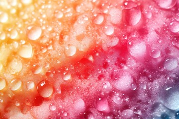 Vibrant Colorful Background with Water Droplets Reflecting Light, Creating a Beautiful Abstract Pattern in Red, Orange, and Pink Shades