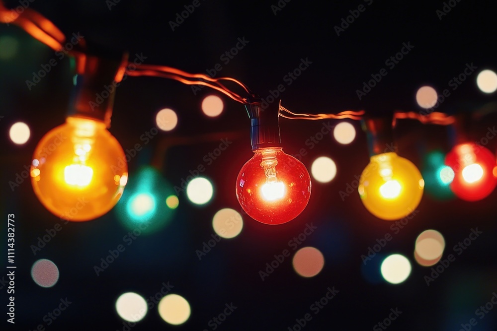 Poster colorful string lights on a dark background
