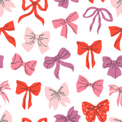 Fototapeta premium Seamless pattern with multicolored bows on a white background. illustration background.