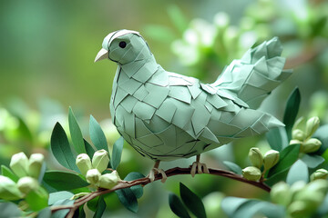 Obraz premium Paper origami pigeon. A white pigeon. The concept of peace preservation. The dove and the olive branch.