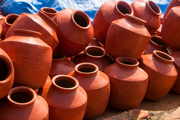 Background of clay pots, India