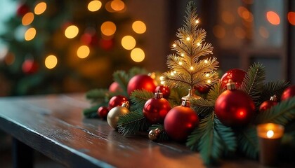 Beautiful christmas decorations on the table, Scandinavian home interior design of modern living room, Christmas Holiday Dining, holiday meal, created with generative ai