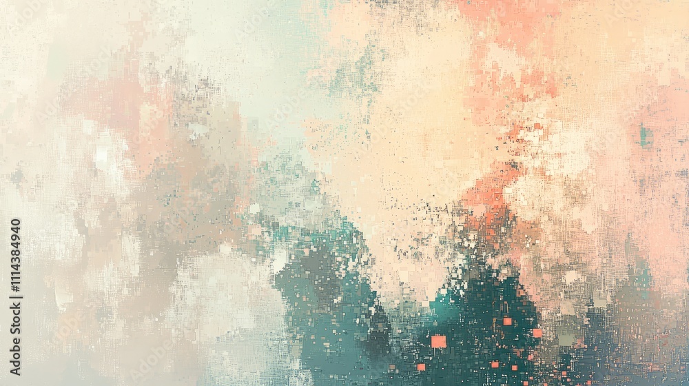 Fototapete a soft, muted abstract pixel collage with subtle pixelation effects, creating a calming, textured vi
