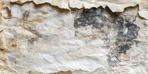 Rough, handmade paper texture with ink stains and visible edges, adding an organic, rustic charm.