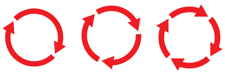 red recycling signs. circle arrows set. refresh, reload, rotation. Green recycle vector icon symbol. Repeat and reload icons set and arrow rotation circle eps 10