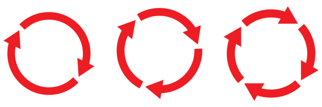 red recycling signs. circle arrows set. refresh, reload, rotation. Green recycle vector icon symbol. Repeat and reload icons set and arrow rotation circle eps 10