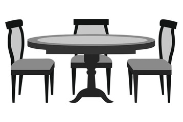 3D design of a wooden chair, table, and furniture.