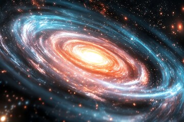 Obraz premium Spiral galaxy with vibrant orange and blue hues.