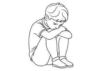 Obraz premium Continuous One-Line Drawing of a Sad Child - Minimalist Emotional Art