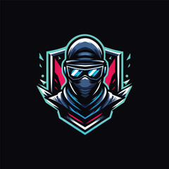 flat e-sport logo with a futuristic ninja mask