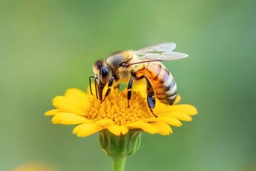 Honeybee Foraging on a Yellow Flower