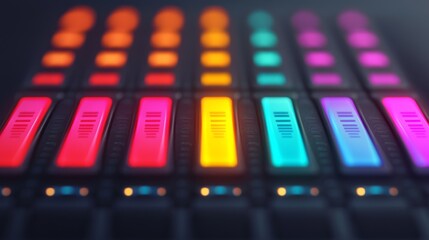 A vibrant array of illuminated buttons, showcasing a colorful interface that suggests musical or digital interaction.