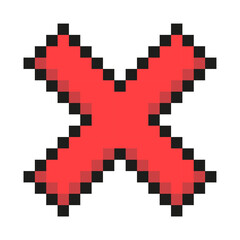 Obraz premium Red cross x pixel art symbol isolated on a white background. 8 bit illustration.