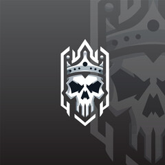 flat e-sport logo featuring a minimalist skull wearing a crown