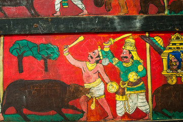 Ancient murals found on the walls of Meenakshi hindu temple in Madurai, Tamil Nadu, India. © CRSHELARE
