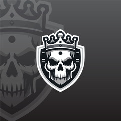 flat e-sport logo featuring a minimalist skull wearing a crown