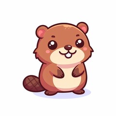 Chibi Beaver Illustration in Flat Style on White Background